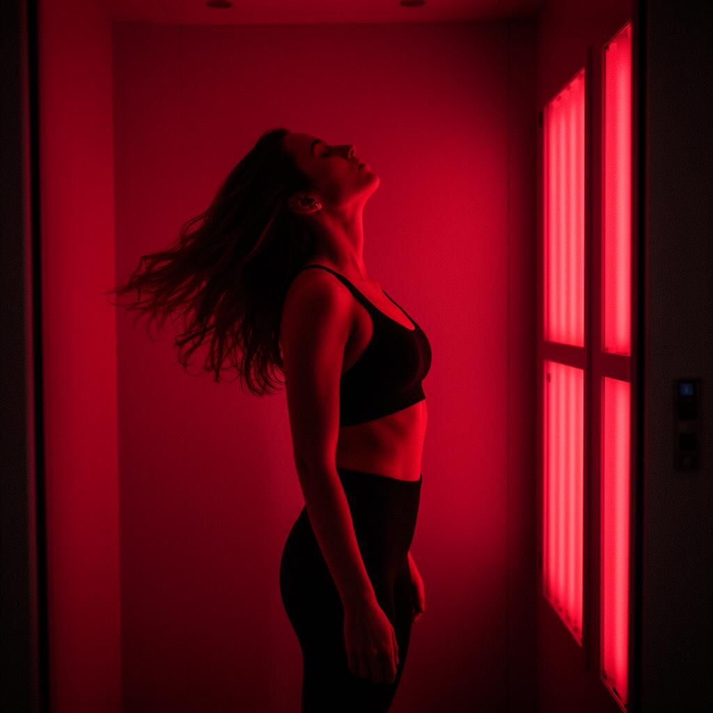 Biohacking lounge interior with red light therapy
